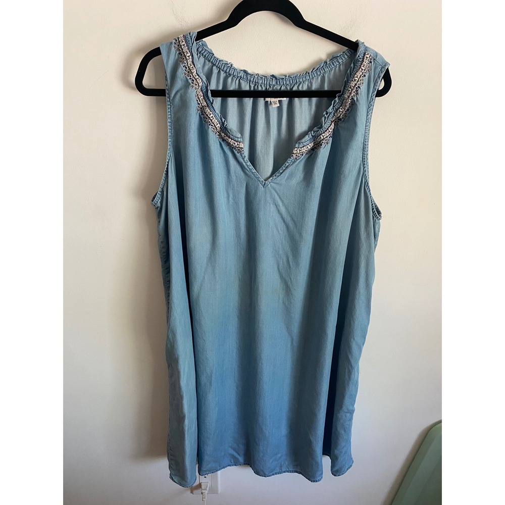 Sonoma Goods For Life Womens 2X Blue Lyocell Embroidered V-Neck Sleeveless Top